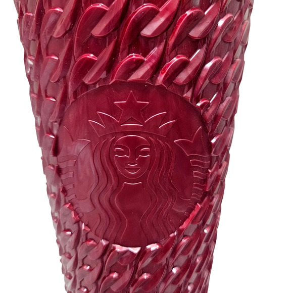 Starbucks 2024 Chained Link Raspberry Burgundy Red Venti 24 OZ Tumbler NEW - Picture 2 of 6